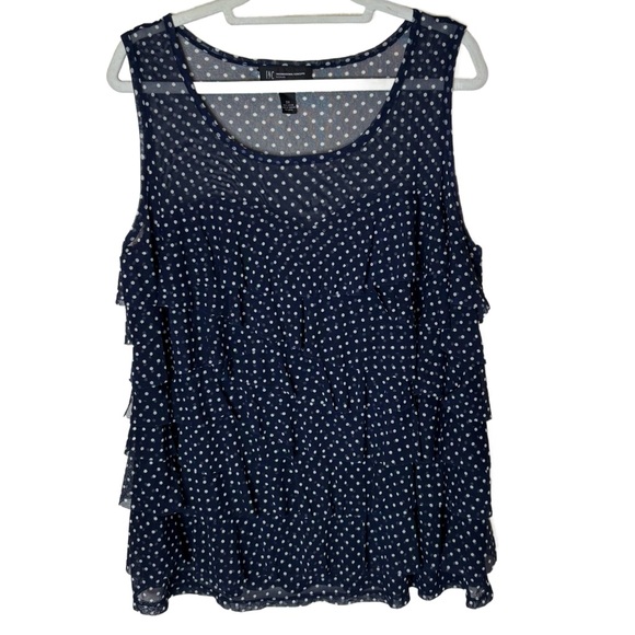 INC International Concepts Navy Blue Ruffle Polka Dot Tank Top - Picture 1 of 3